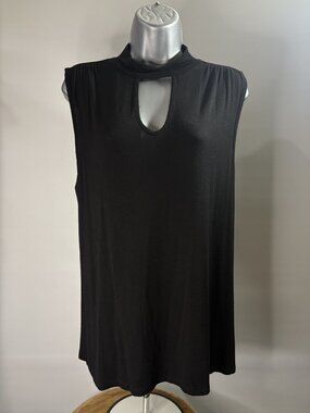 Jennifer Lopez Black Sleeveless Keyhole Neckline Choker Cut Top Tunic Collar (M)